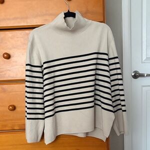 H&M Cream Striped Turtleneck Sweater